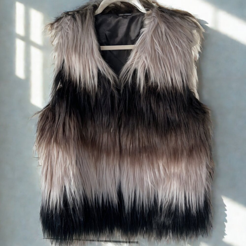 Coco + Carmen Faux Fur Vest Womens L/XL Ombre Sleeveless Open Front